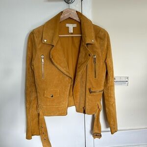 H&M genuine suede leather biker jacket in mustard women’s size 2 / XS